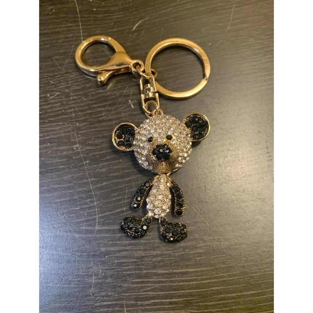 Bear Articulated Keychain Bejeweled Rhinestone Purse Jewelry Bling Clip Key Ring